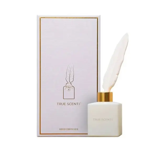 Bouteille carrée en forme de plume, pot diffuseur de roseaux en céramique de 150ML, parfum de maison blanc