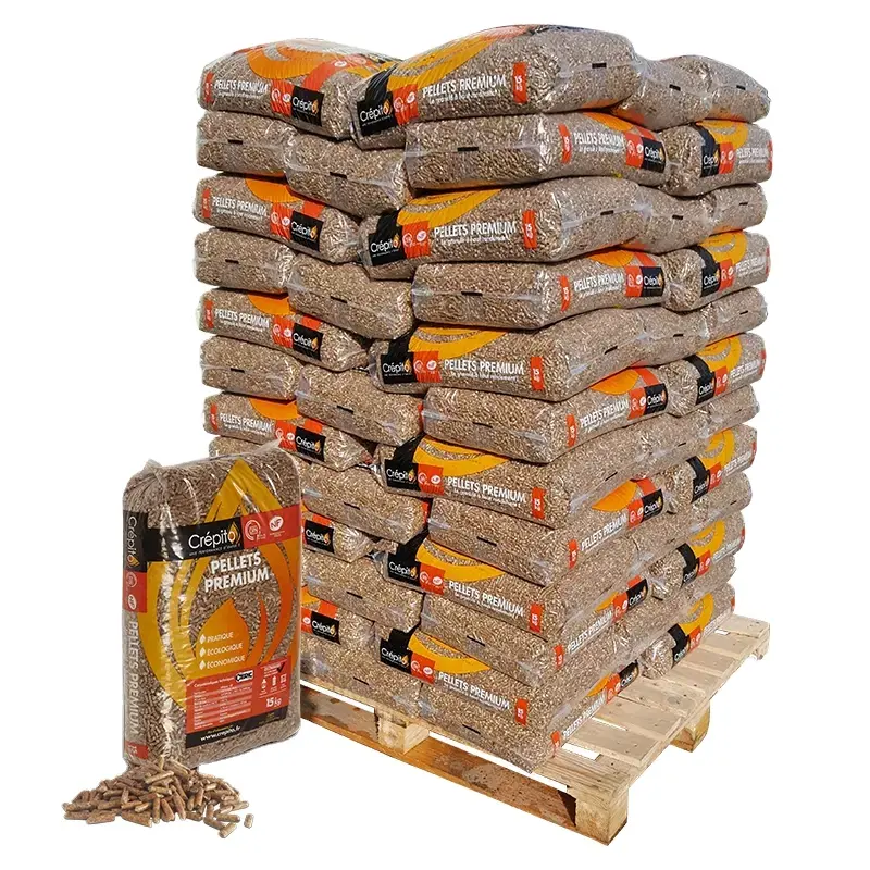 Vente en gros de granulés de bois Plus-A1 6mm/8mm sapin, pin, pin et hêtre en sacs de 15kg