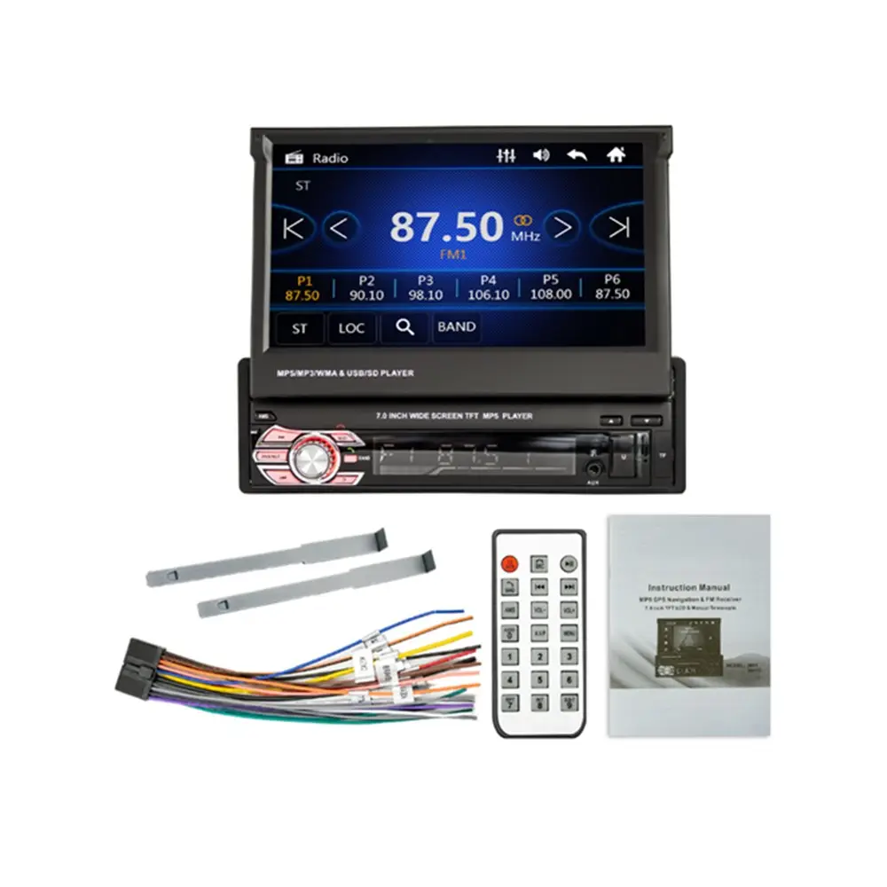 Radio con pantalla táctil de 7 pulgadas para coche, reproductor estéreo MP3 MP5 con BT, FM, AUX, mp5, 1DIN en tablero