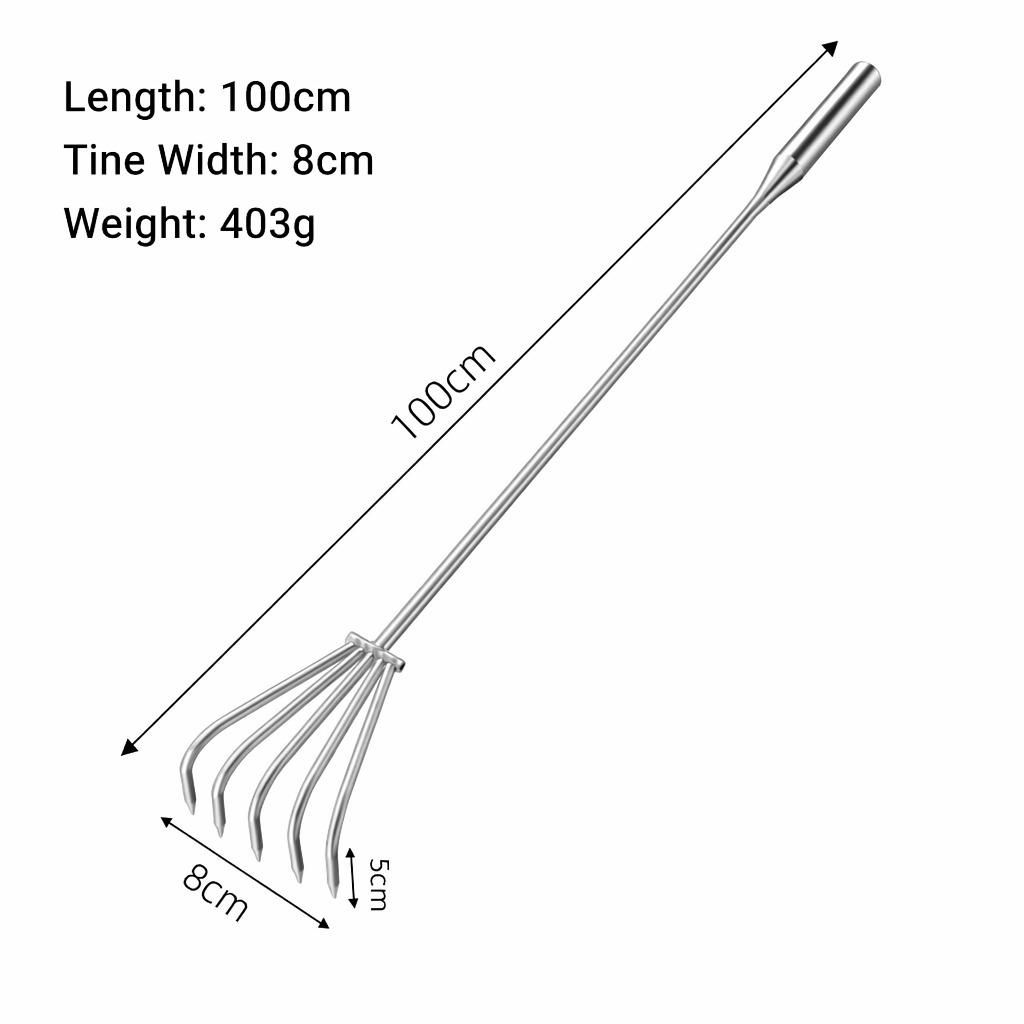 Rateau de jardin monobloc en acier inoxydable à 5 dents, 100 cm (403 g)