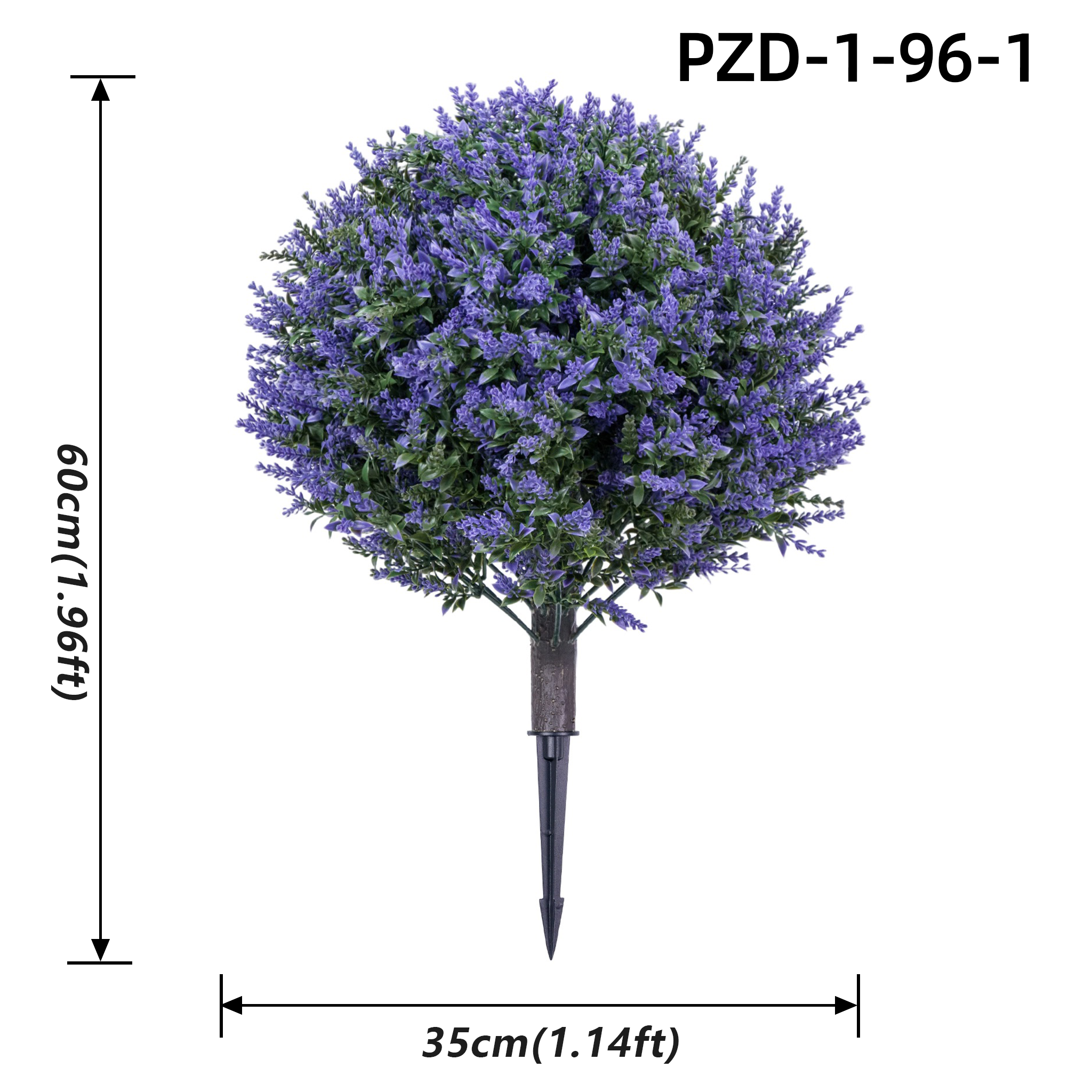 Arbuste rond violet dense à floraison de fausse lavande avec piquet de sol