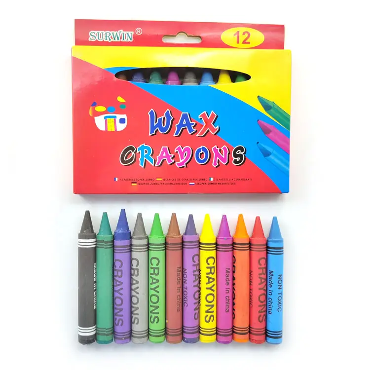 Toptan 12 renk sanat malzemeleri ofis okul malzemeleri çocuklar için çok renkler balmumu Jumbo boya kalemi