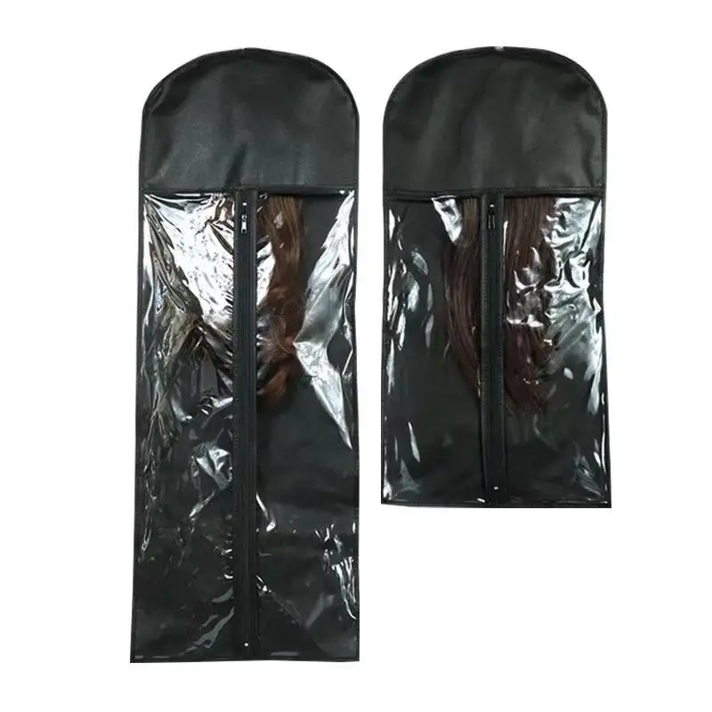 ハンガー付きカスタムロゴヘアエクステンションウィッグバッグ卸売リサイクル可能なジッパー人毛ウィッグ包装収納バッグ