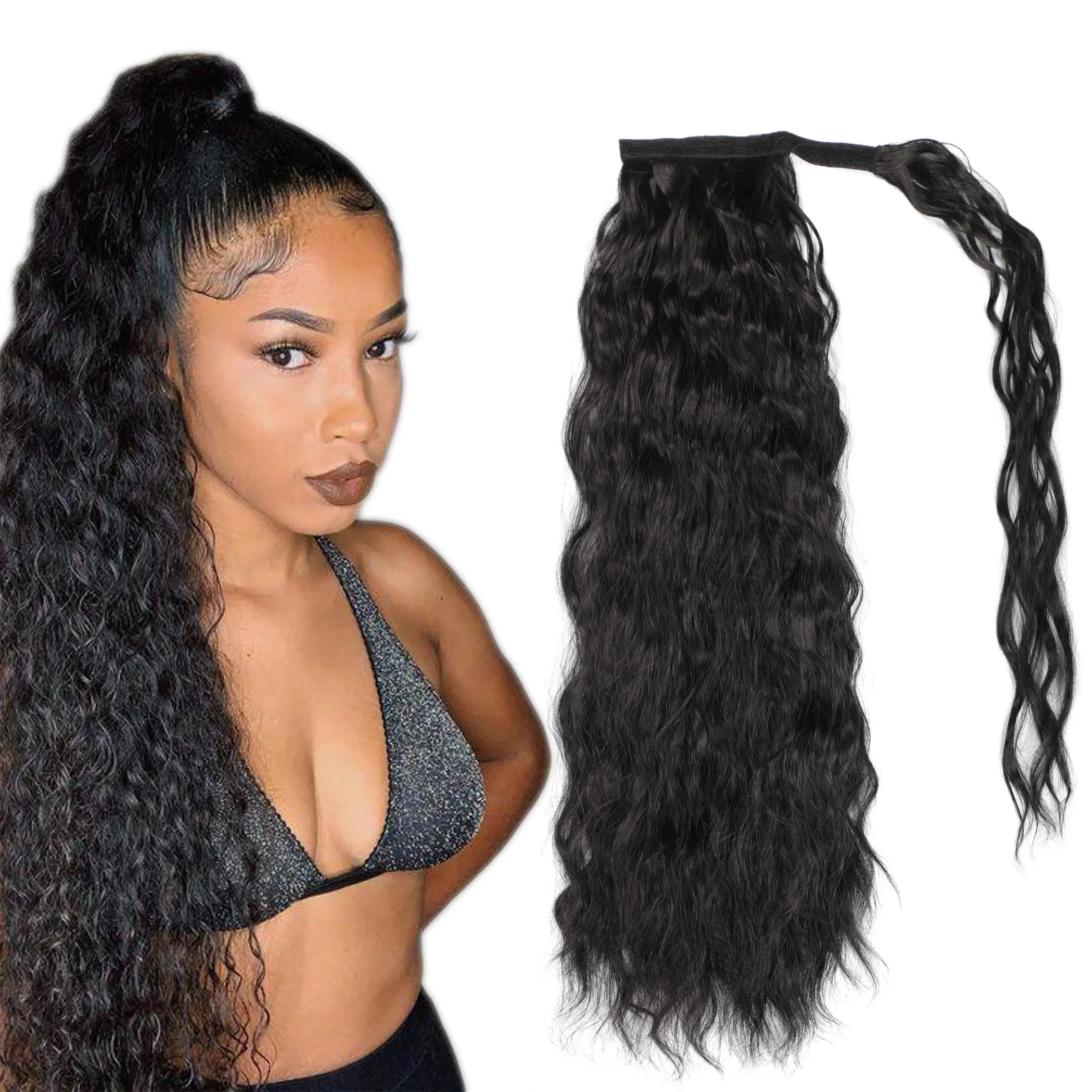 Coleta rizada Natural para mujer, extensiones de cabello con Clip para mujer, pelo falso, cola de caballo, pelo sintético resistente al calor