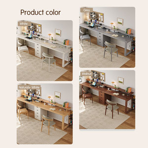 Escritorio de ordenador de doble juego con estantes y cajones, diseño Simple de madera duradero para el hogar, oficina, mesa de estudio moderna para 2 personas - Product Image 6