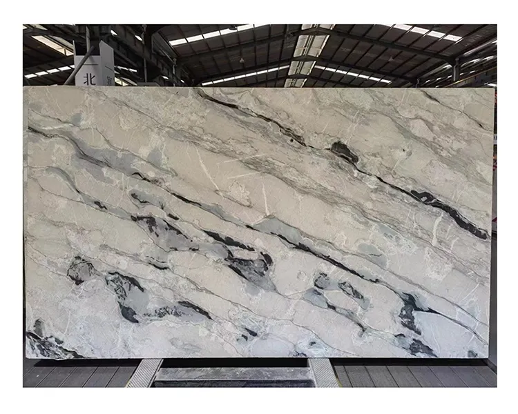 Própria fábrica exótica polida atlântico branco quartzite slabs 2cm