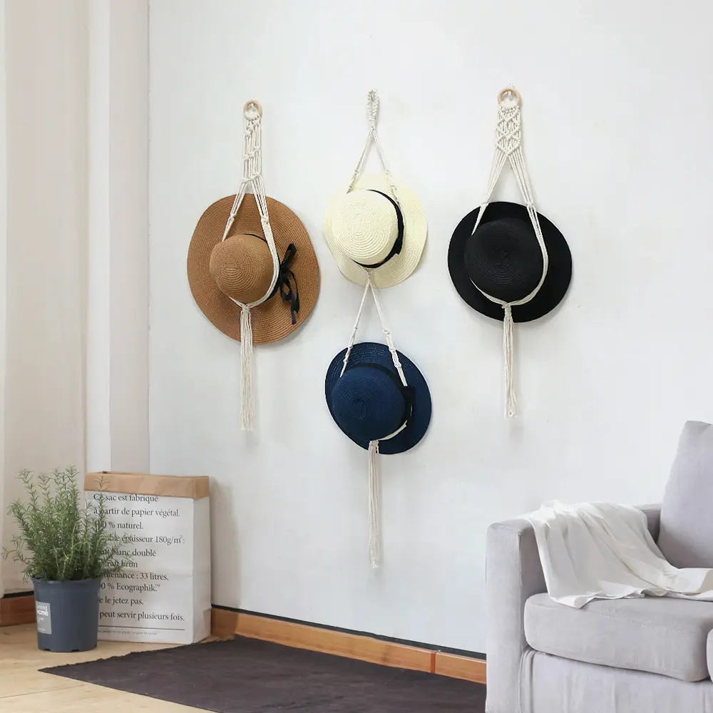 Stile nordico Boho cotone appeso tappi porta Organizer Display sciarpa portaoggetti in macramè arazzo cappello appendiabiti da parete