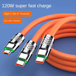 3 In 1 Bold 120w 6A süper hızlı şarj olan Usb kablosu renkli tip C mikro şarj aleti kablosu Iphone 15 için Android tipi C şarj aleti kablosu - Product Image 3