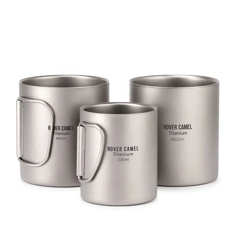 Titanium 450ミリリットルDouble Wall Insulated Outdoor Camping Hiking Picnic Home Office Tea Cup Coffee Mug