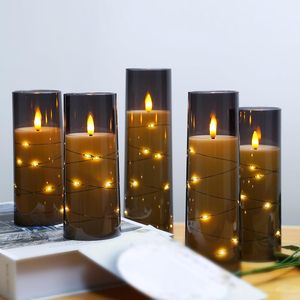 Беспламенный акриловый со струнным светом 2 * AA, с питанием от батареи, 3d пламя, пульт дистанционного управления, набор электронных СВЕТОДИОДНЫХ свечей для рождественской вечеринки - Product Image 1