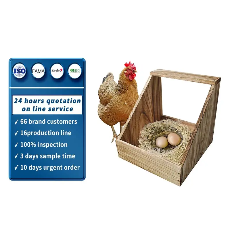 Caixa de ninho de frango de madeira e bambu natural personalizada com alças conveniente para mover caixa de galinheiro de madeira
