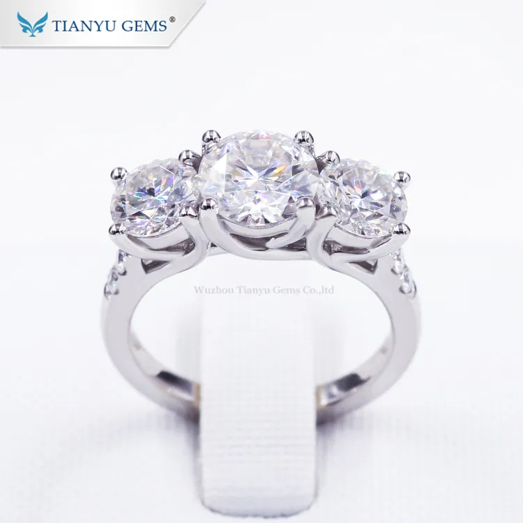 Tianyu 보석 스톤 화이트 골드 반지 1.5ct DEFVVS moissanite 다이아몬드 결혼 반지