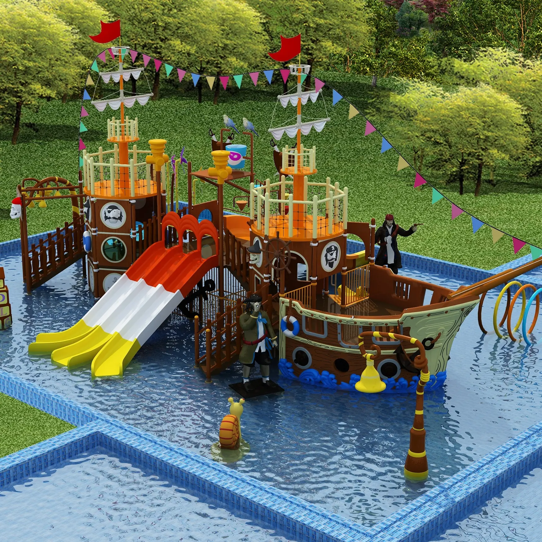 2024 nuovo design oggetti barca pirata grande nave pirata piscina barca pirata estate divertimento all'aperto