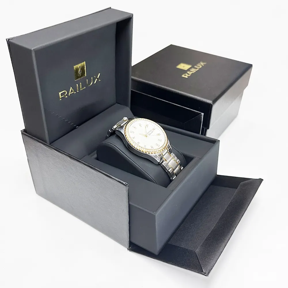 Boîte de montre fabrication échantillon gratuit Logo personnalisé de haute qualité en cuir noir papier carton emballage cadeau étuis boîte de montre