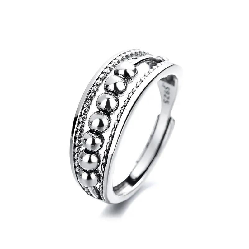 도매 커플 반지 복고풍 새로운 패션 간단한 물방울 무늬 구슬 반지 타이 실버 보석 반지