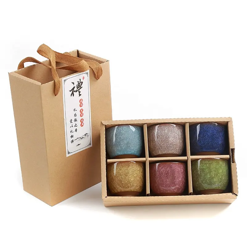 Set de tazas de té y café de estilo japonés, Set de tazas de cerámica de Celadon, grietas de hielo, té de kung-fu, 150ml, caja de regalo, 6 uds.