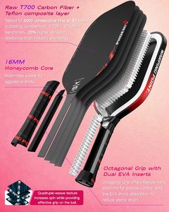 Tina pisnik Phoenix Pickleball ไม้พาย UPA-A ได้รับการอนุมัติ T700ดิบคาร์บอนไฟเบอร์16มม. 13.3มม. ระบบพาวเวอร์ไดรฟ์แม่นยำ - Product Image 5