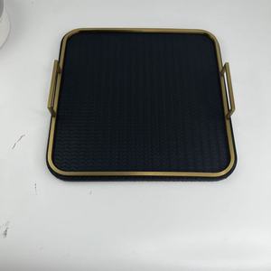 Hiện đại màu đen trang trí Bàn cà phê với thép không gỉ 201 PU da MDF Máy tính để bàn bằng gỗ lưu trữ khay - Product Image 2