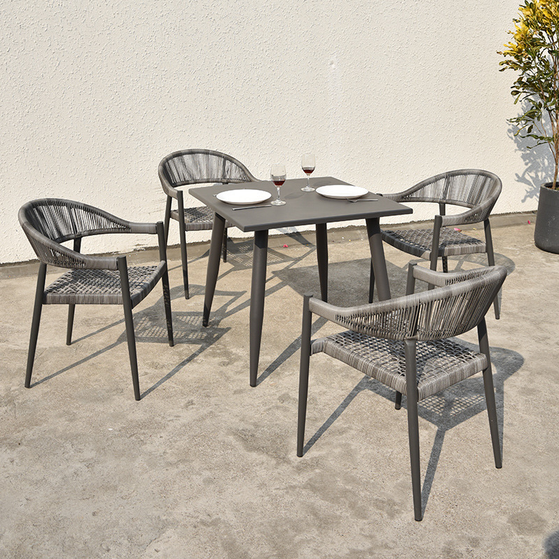 All-aluminum 80cm square table with 4 chairs