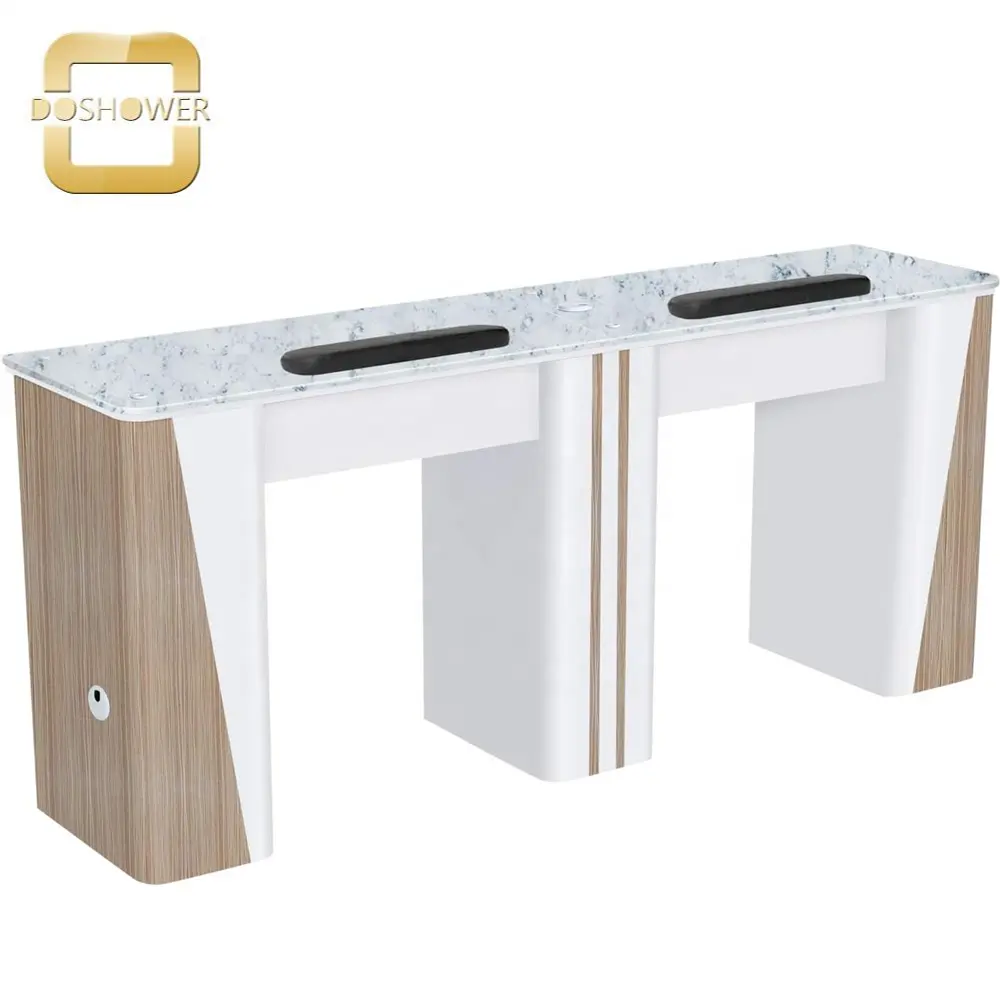 Salone di bellezza mobili e attrezzature di Nail Station su misura fornitore con tubi di sfiato per marmo piano doppio tavolo Manicure