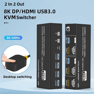 SY 8K HDMI显示端口KVM交换机2 PC 2监视器8K @ 60hz DP 1.4 HDMI 2.1 USB 3.0 KVM交换机双监视器