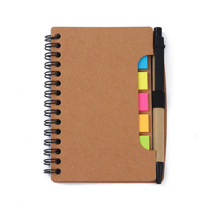 Muestra gratis Bloc de notas personalizado Set Kraft Cuadernos en espiral con bolígrafo y notas adhesivas Papel Kraft autoadhesivo para uso en la oficina