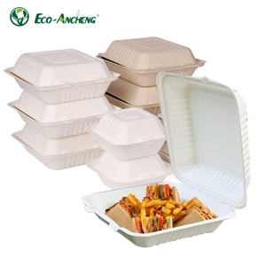 Compostable tek kullanımlık yemek kabı 9 inç biyobozunur kapaklı yemek kabı beyaz ve kahverengi renk - Product Image 4