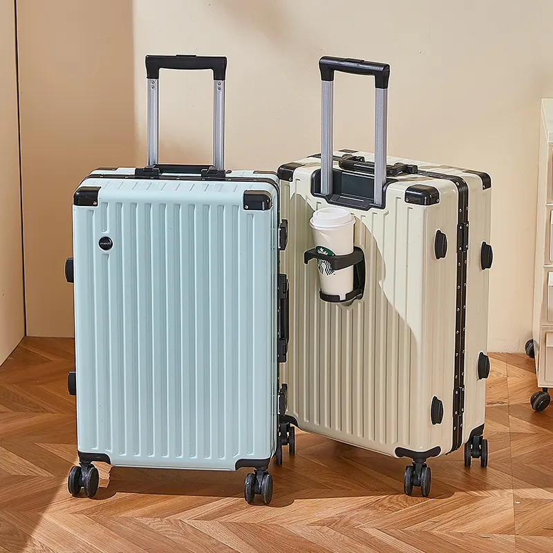 Ruote rotanti italiane premium a 360 gradi bagaglio a mano set di colori caramelle con portabicchieri valigia fornitori di alluminio