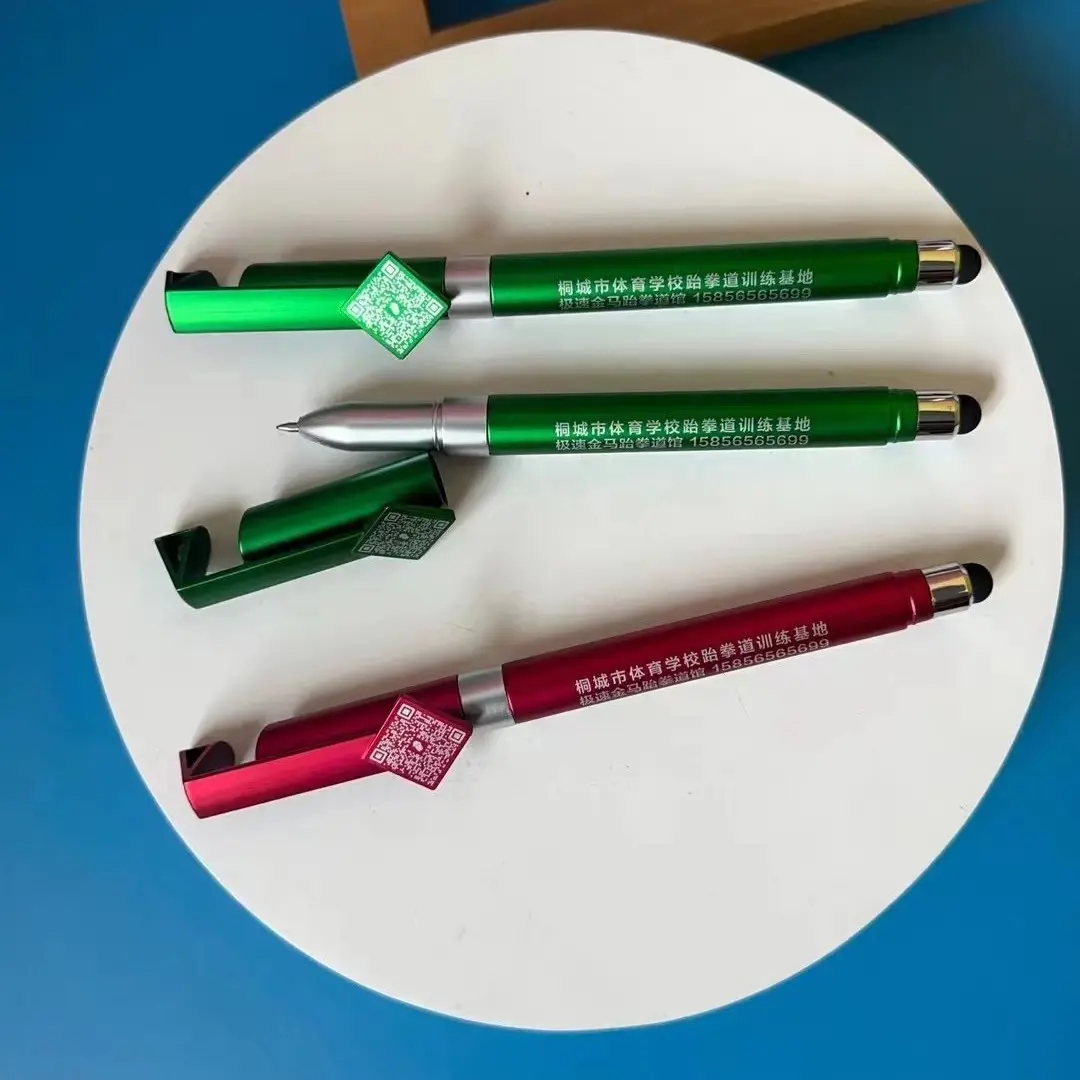 Promozione Multi-Tool Flag Pen Touch screen supporto per telefono Pull Out Banner Pen Rolling Paper Ball Pen con Logo personalizzato