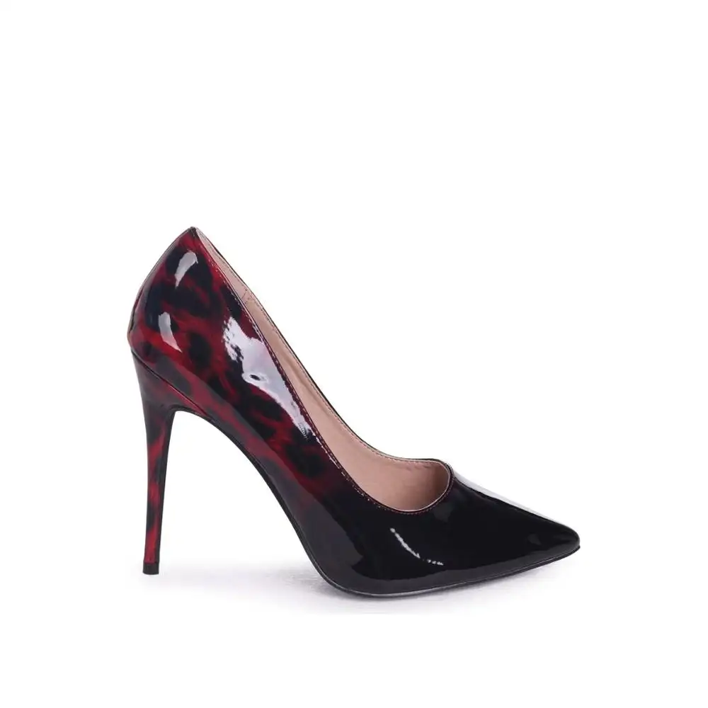Benzersiz toptan fiyat tasarım kadınlar kırmızı leopar etkisi Stiletto yüksek mahkeme topuklu sandalet ayakkabı pompalar kadın ayakkabısı
