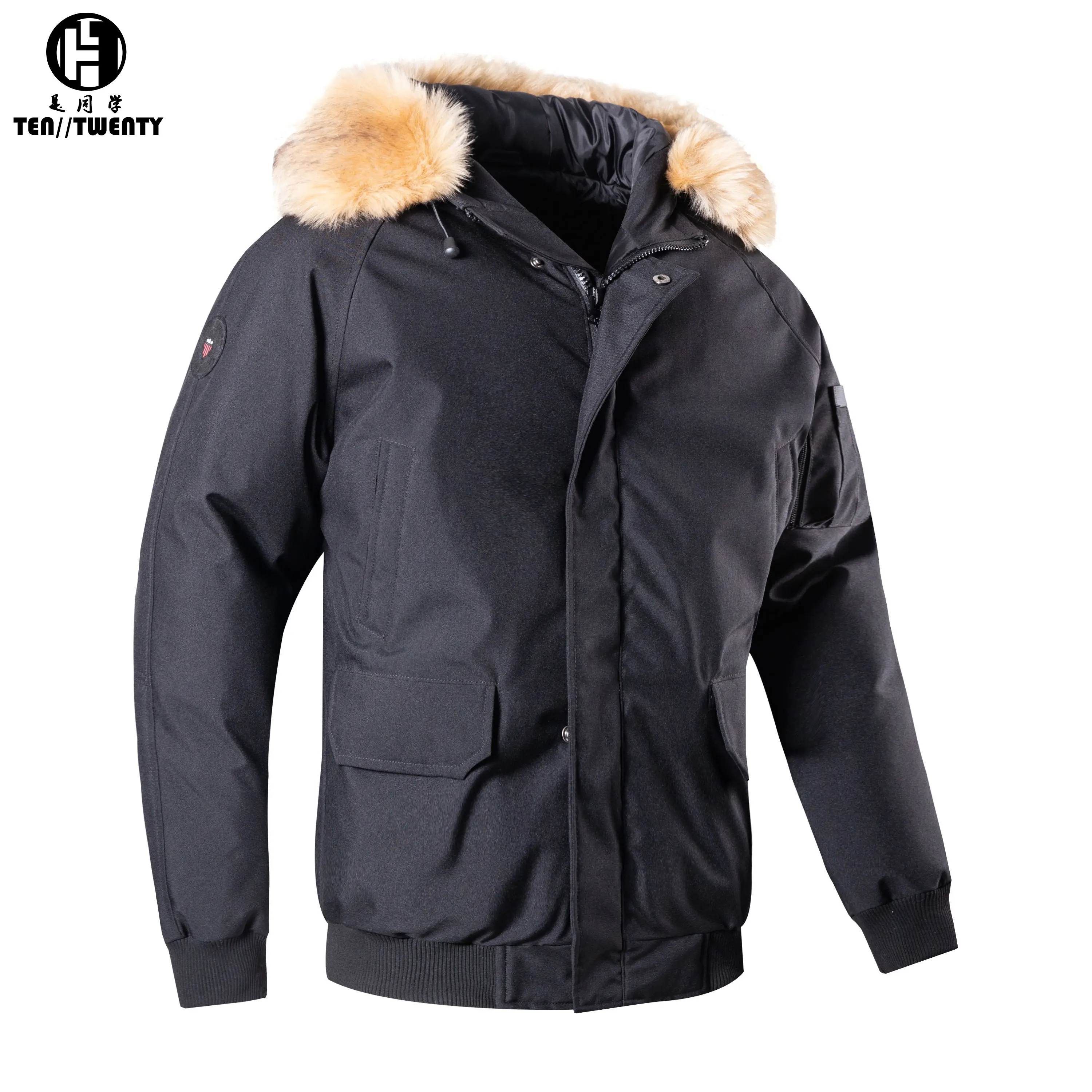 कस्टम सर्दियों के सामने बड़े पर्ची जेब puffer जैकेट पुरुषों आकस्मिक हटाया जा सकता है फर डाकू पुरुषों के नीचे जैकेट