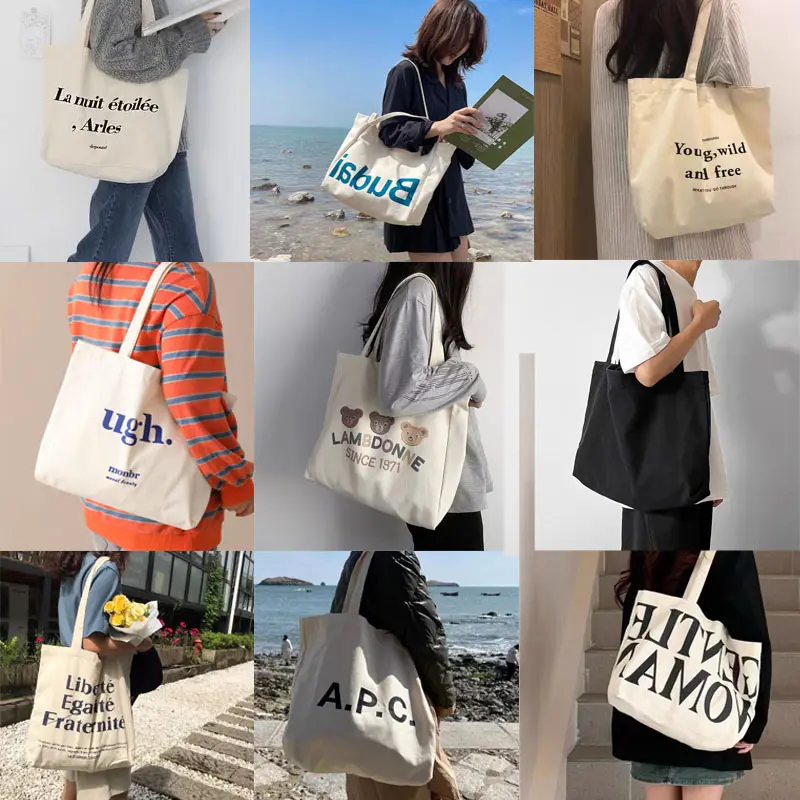 Kostenloses Muster! personalisierte Händeltaschen Umweltfreundliches Muster Lieferant individuell bedruckte Strandtaschen wiederverwertet 100% Baumwolle Leinwand-Tote-Tasche