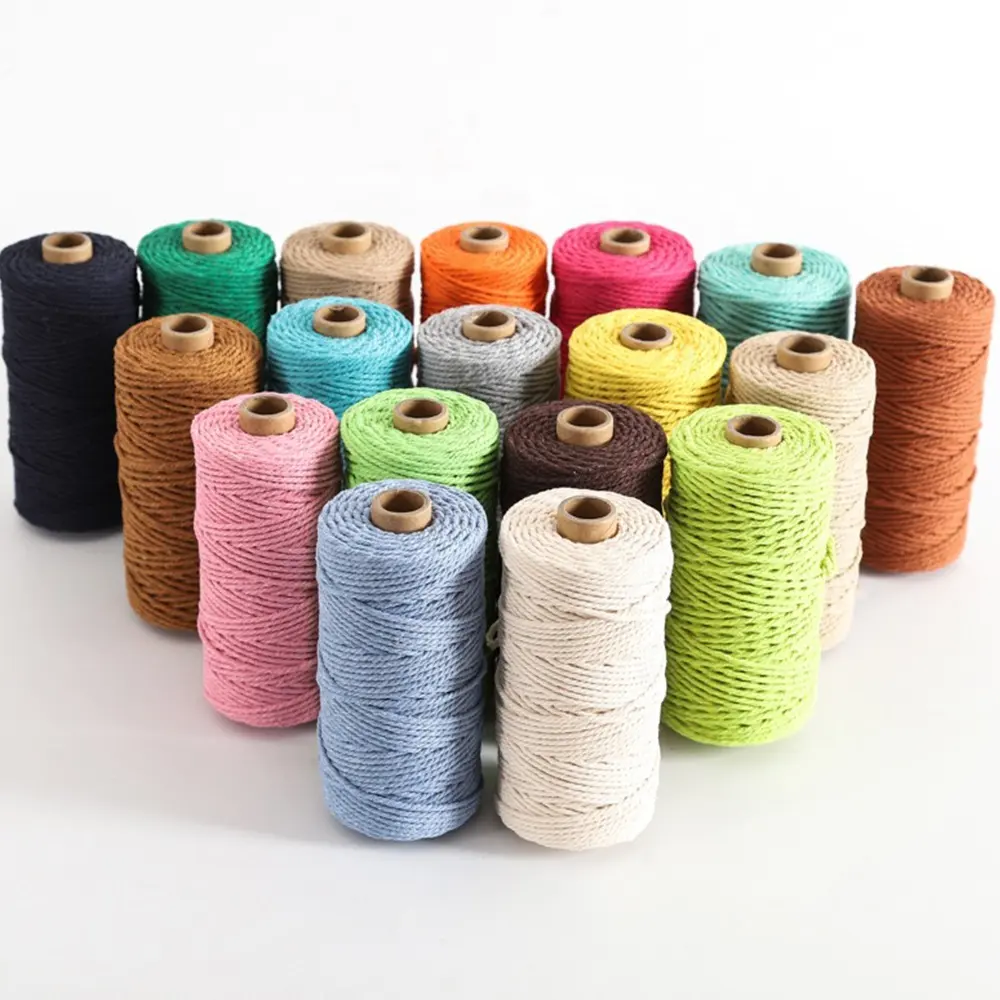 Corda de algodão colorido macrame 3mm, corda de algodão reciclado tripla