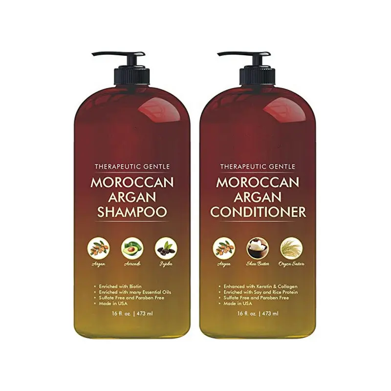 Juego de champú y acondicionador de aceite de argán marroquí, todos los tipos de cabello, con fórmula restauradora, suave y sin sulfato