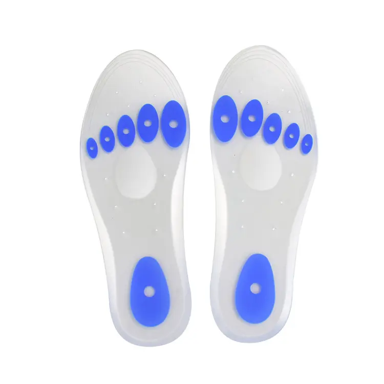 Palmilha de silicone para cuidados com os pés, palmilha de gel para sapatos, absorção de choque ortopédica com bolinhas azuis macias, almofada esportiva para os pés