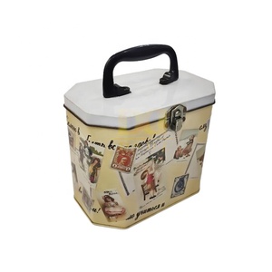 Lebensmittel qualität Vertikale Metall Achteckige Form Griff Box Bento Mittagessen Blechdose Snack Lagerung Rechteckige Geschenk Dekorative Box mit Schloss