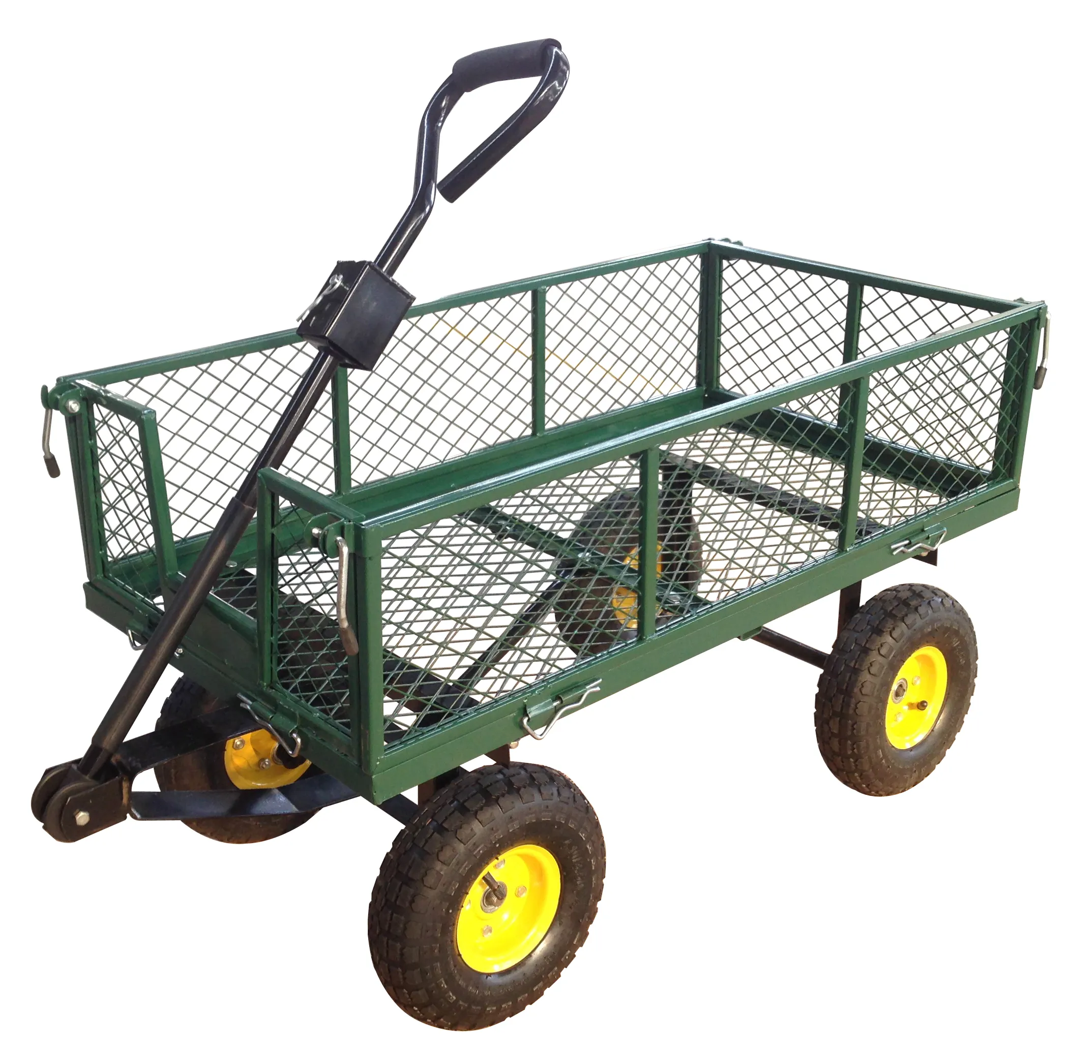 Malha de jardim de aço verde, carrinho de gramado ao ar livre com lados removíveis, resistente capacidade de 400 libras