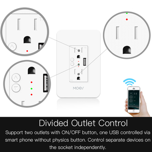 WiFi Smart Power Wall <strong>Socket</strong> US with <strong>USB</strong>, <strong>2</strong> Plug Outlets 15 Amp Divided Control, Smart Life/Tuya APP Remote Control, Alexa, Acho - Product Image 2