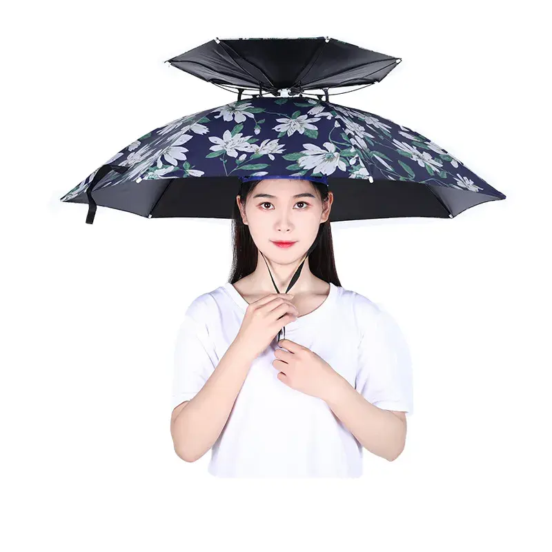 หมวกร่มจีนที่ดีที่สุดแบบพกพากันน้ำหมวกกลางแจ้งร่มหมวกแฮนด์ฟรีหมวกร่มพร้อมพิมพ์โลโก้
