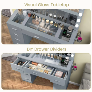 Bàn trang điểm phòng ngủ màu xám Bàn trang điểm phụ nữ hiện đại với gương chiếu sáng 3 chế độ ánh sáng màu điều chỉnh độ sáng - Product Image 3