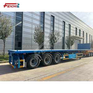 Capacidad de carga 40 toneladas Semirremolque de superficie plana de 3 ejes con guardabarros delantero Transporte de 40 pies Contenedor Semirremolque de superficie plana para la venta - Product Image 2