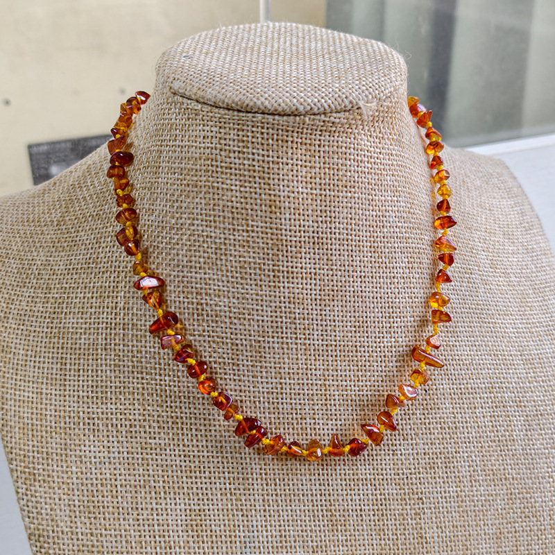 Collier bébé en ambre brut brun-4 mm-45 g-36 cm