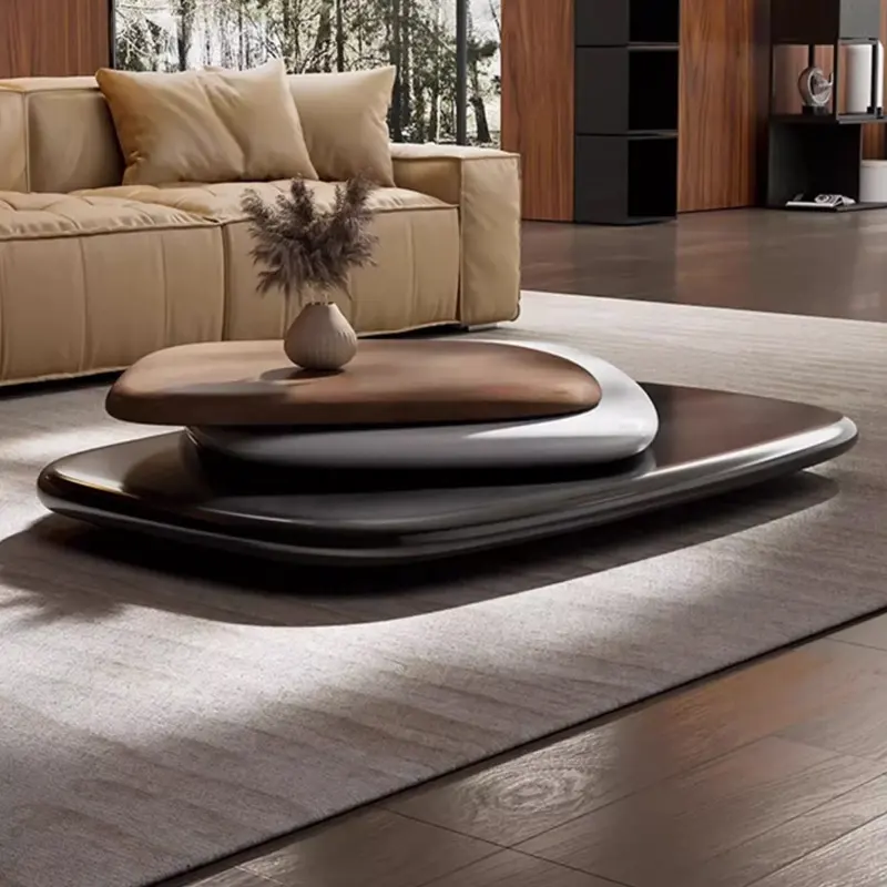 Italian Minimalist Walnut Veneer Coffee Table Living Room Modern Villa Revolving Low Tea Table