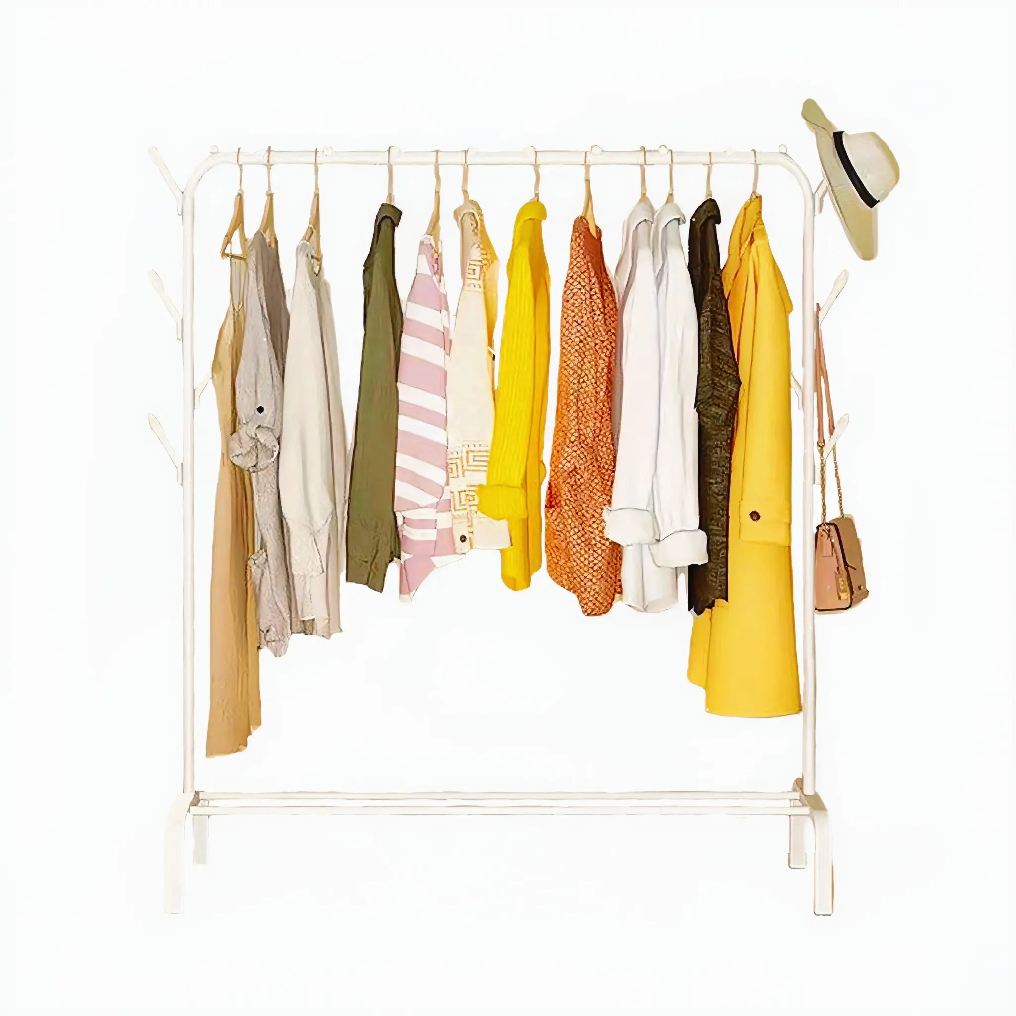 Multifuncional Floor Stand Rack de roupas Rack Garment Display Stand com sapato armazenamento prateleira