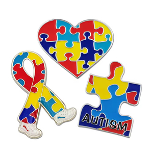 Không có tối thiểu tùy chỉnh kim loại men Epoxy nhận thức Ribbon tim Câu Đố mảnh asperger tự kỷ ve áo thời trang chữ cái Ngày của Cha - Product Image 1