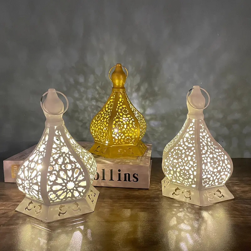 high quality Moroccan style Eid decorative LED wind lantern Ramadan iron light wind lamp for Middle eastern