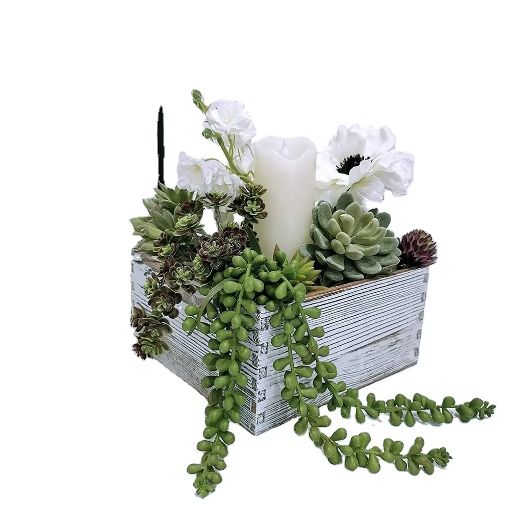 Caja rústica de flores de madera blanca, decoración de Granero Natural, caja de plantador de madera