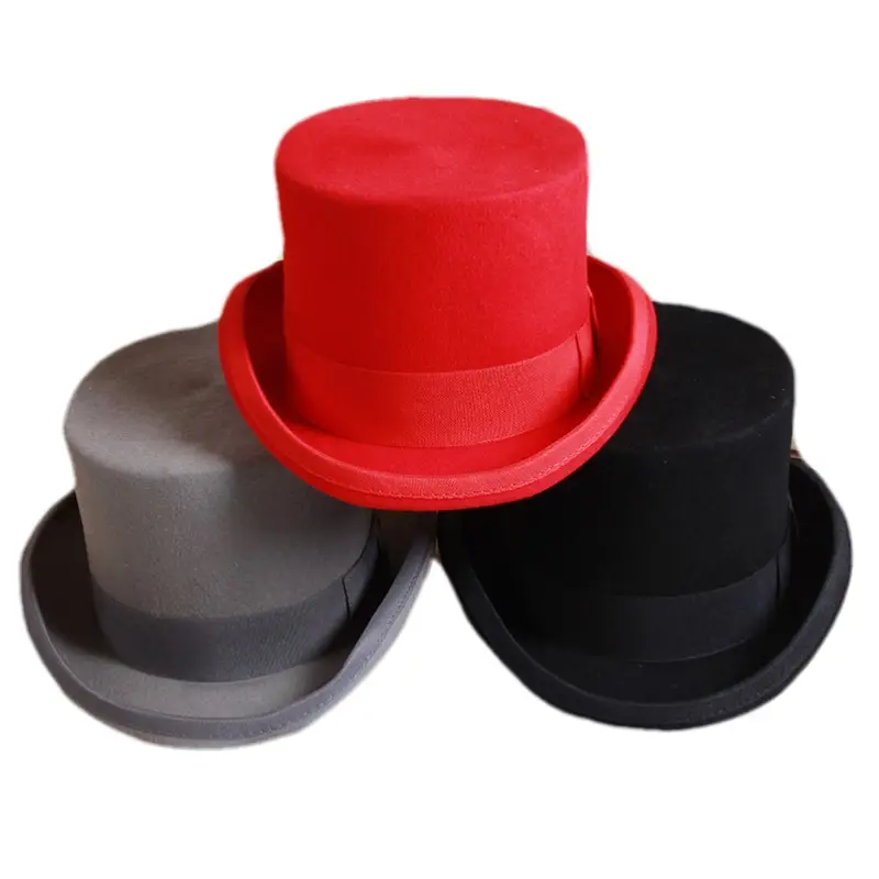 Listo para enviar Cilindro Clásico Elegante 100% Sombrero de copa de fieltro de lana Estilo victoriano Hecho Sombrero Alto Caballeros sombreros formales para hombres