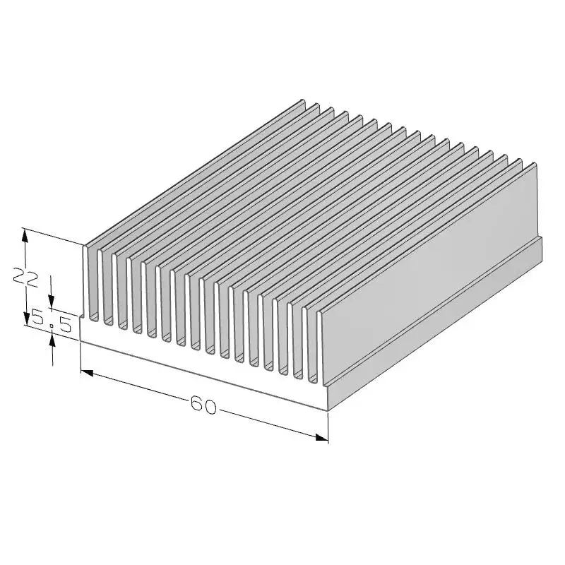 Fabrieksprijs Aluminium 6063 T5 Geëxtrudeerde Heatsink Profiel 60(W)* 22(H) Mm