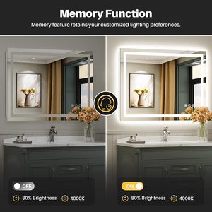 Espejo de tocador de baño LED con pantalla táctil regulable, espejo inteligente cuadrado con función de memoria antiniebla antirotura HD - Product Image 6